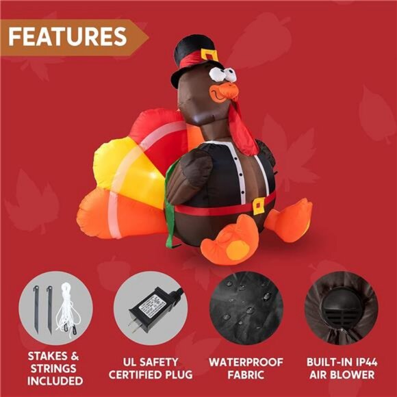 71KPU9z5tZL_1200x.jpg?v=1772296741 6 FT Thanksgiving Inflatable Turkey Decor, LED Light Up Turkey with Pilgrim Hat
